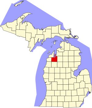 Map of Michigan highlighting Grand Traverse County