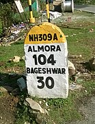 A Milestone on NH309A in Uttarakhand, India.