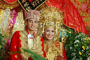 Songket Minangkabau traditional wedding costumes from Minangkabau, West Sumatra.