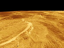 Landscape of Venus with black sky.