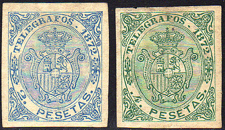Telegraph stamps of Puerto Rico, 1872 issue.