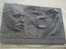 Plaque on building where Azerbaijani film director and director of photography Rasim Ojagov lived in Baku