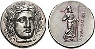 Coinage of Pixodaros, circa 341/0 to 336/5 BCE. Obv: Head of Apollo facing right, wearing laurel wreath, drapery at neck. Rev: Zeus Labraundos standing right; Legend ΠIΞOΔAPOY, "Pixodaros".