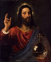 Salvator Mundi, 1570, by Titian. From the late Renaissance a more "naturalistic" form of halo was often preferred.