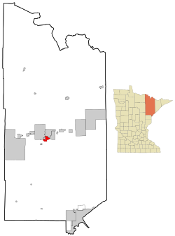 Location of the city of Eveleth within St. Louis County, Minnesota