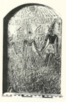 A coarse stela representing the warrior-Pharaoh Senusret III (1878–1839 BC) in the presence of Montu. Egyptian Museum, Cairo.