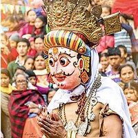 Dancer dressed as Shveta Bhairava from Bhaktapur, Nepal.