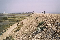 Hurst Spit, looking south-east towards the lighthouse and castle