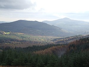Knocknagun and Prince William's Seat from Glencree; Great Sugar Loaf is back right.
