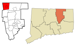 Somers' location within Tolland County and Connecticut