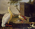 Pelican and ducks in a mountain landscape, by Coorte