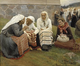 Women outside the church in Ruokolahti (1887)
