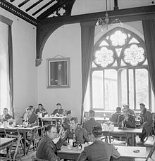 Photograph of American service personnel relaxing in the Bishop's Palace during the Second World War