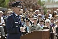 General Selva upon assuming the command of United States Transportation Command, speaks during United States Transportation command change of command ceremony at Scott Air Force Base on May 5, 2014.