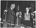 President Franklin D. Roosevelt, accompanied by First Lady Eleanor Roosevelt, speaks at a whistle-stop in Redding, California during his 1944 reelection campaign