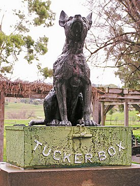 Statue of the Dog on the Tuckerbox at Gundagai, New South Wales.