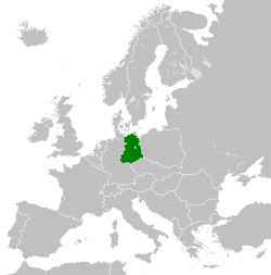 East Germany (green) in Europe during its existence