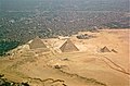 The Giza-pyramids and outskirts of Giza, Egypt, seen from above. Photo taken on 8 May 2009.