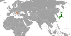 Map indicating locations of Japan and Montenegro