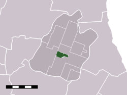 The town centre (dark green) and the statistical district (light green) of Middenbeemster in the former municipality of Beemster.