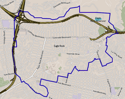 Map of the Eagle Rock neighborhood of Los Angeles as delineated by the Los Angeles Times