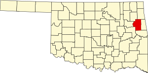 Map of Oklahoma highlighting Cherokee County