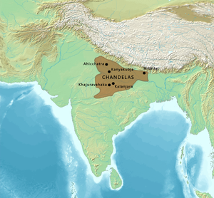 Territory of the Chandelas during the reign of Vidyadhara circa 1025 CE.[1]