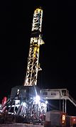Night view of drilling in the Bakken formation.