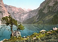 Obersee um 1900, im Kessel über der Röthwand liegt die Wasseralm, links Hochsäul (2073 m)