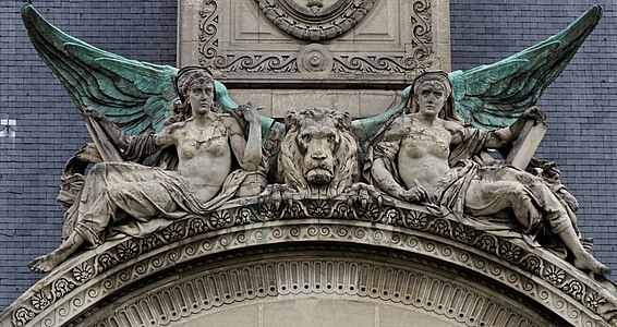Sculpture of winged lion by Théodore-Charles Gruyère, on the south façade