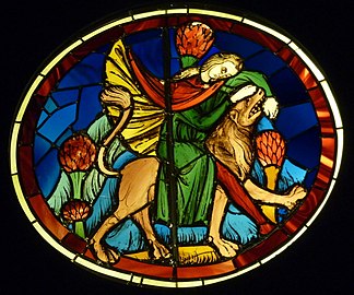 Painted details of Sampson and the lion, from Sainte-Chapelle (now in the National Museum of the Middle Ages, Paris