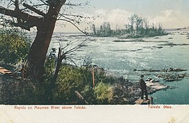Historical image of the river rapids on the Maumee River in Ohio