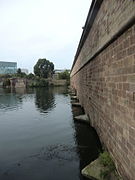 Upstream side of the barrage showing the stonework