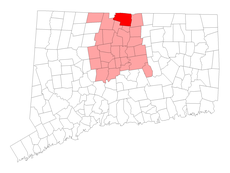Suffield's location within Hartford County and Connecticut