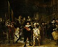 The Night Watch or The Militia Company of Captain Frans Banning Cocq. Rembrandt, 1642. Oil on canvas; on display at the Rijksmuseum, Amsterdam.
