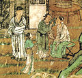 A Chinese wall mural painting from a Daoist temple, Yuan dynasty painting.