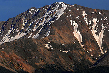 La Plata Peak in the Collegiate Peaks is the fifth highest peak of the Rocky Mountains.