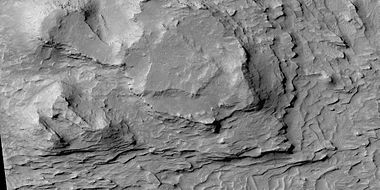Close view of mound with layers, as seen by HiRISE under HiWish program. Note: this is an enlargement from the previous image.