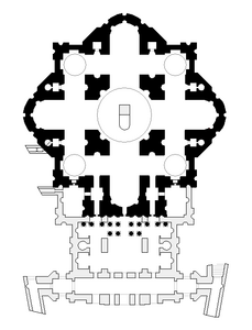 Michelangelo's plan for Saint Peter's Basilica, Rome (1546), superimposed on the earlier plan by Bramante