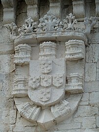 Manueline style coat of arms in the Belém Tower, Lisbon