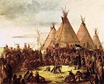 Tipis painted by George Catlin who visited a number of tribes in the 1830s and recorded Native American daily life