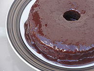 A chocolate cake with ganache frosting