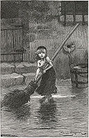 Illustration of Cosette from Les Misérables by Victor Hugo. This image was used on posters promoting the musical version of Les Misérables.