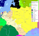 Map of Poland and Lithuania around 1466, with visible Polish–Lithuanian border