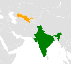 Map indicating locations of India and Uzbekistan