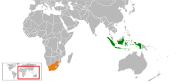 Map indicating locations of Indonesia and South Africa