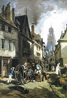 Jules Noël's painting of a wheelwright at work in a Morlaix street.