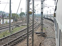 A train passing through Katni Junction in Madhya Pradesh, India