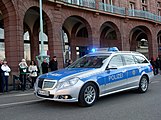 Mercedes-Benz Police patrol vehicle of the State Police of Baden-Württemberg with blue-silver livery, seen in Mannheim