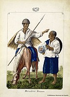 Ilocano merchants wearing the headgear kattukong and raincoat annangá